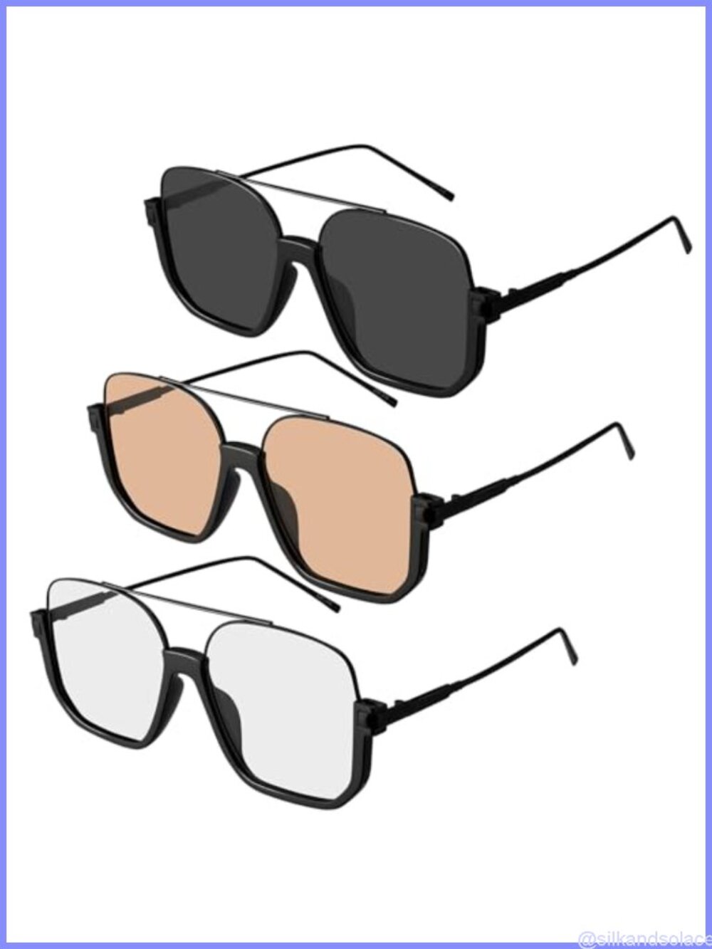 3 Pc Retro Oversized Aviator Sunglasses UV Protection Unisex